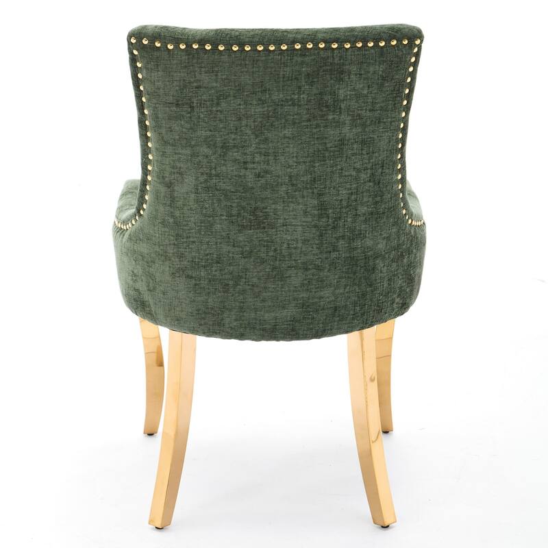 Chenille Dining Chairs,Curved Gold - Plated Legs & Rivet Trim,Accent Seating With Textured Fabric&One-Piece Structure,Set Of 2