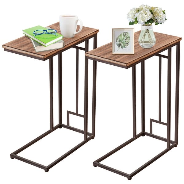 Costway 2PCS 26'' Solid Wood Coffee Tray Side Sofa End Table Ottoman Couch Stand TV Lap - as pic