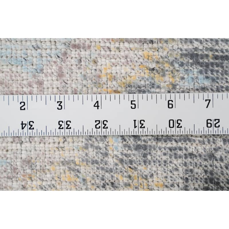 Hand Knotted Oriental Viscose Silk Carpet Modern Pictorial Navy Blue & Blues Abstract Area Rug - 7' 8'' X 5' 8''