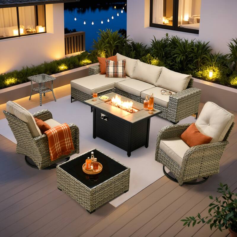 OVIOS 9-Piece Outdoor Chaise Lounge Sofa Set​ With Fire Pit​