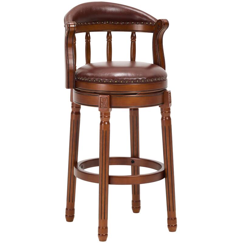 Cow Print Leather Swivel Bar Stool with Back, Wooden Frame & 360-Degree Spin, Bar Height, Brown