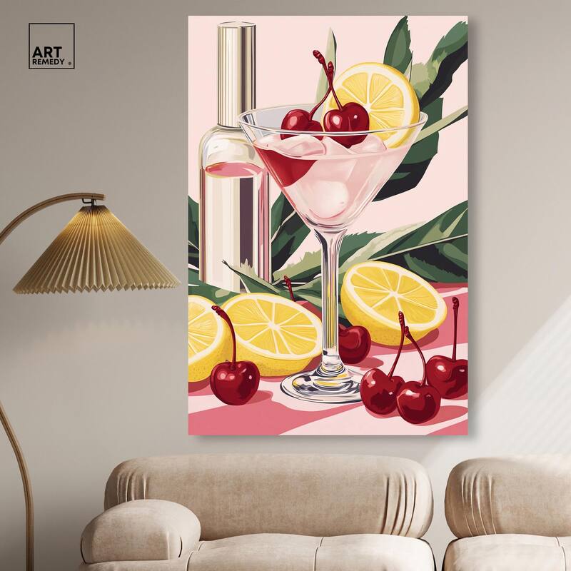 Cherry Lemon Drink Canvas by Art Remedy, Gallery Wrapped