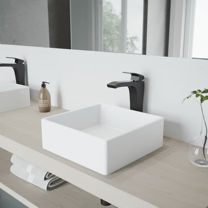 VIGO Blackstonian 12" H Single Handle Single Hole Bathroom Vessel Faucet in Matte Black