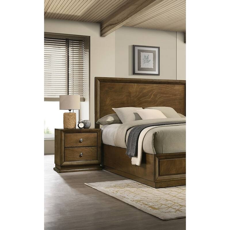 Full Size Engineered Wood Platform Bed Set with 2 Nightstands - 3pc Transitional Furniture and Metal Knobs