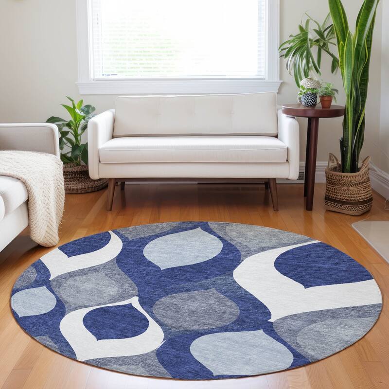 Premium Washable Super Soft Transitional Mayfield Rug - Navy - 8' x 8' - Round