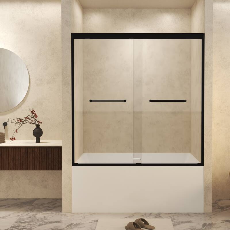 GDFStudio - Alden Adjustable Frameless Double Sliding Shower Door for Modern Bathroom Spaces - 60" W × 60" H - Matt Black