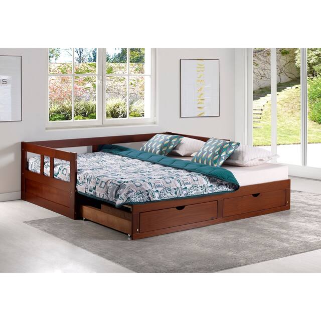 Melody Expandable Twin-to-King Trundle Daybed with 2 Storage Drawers