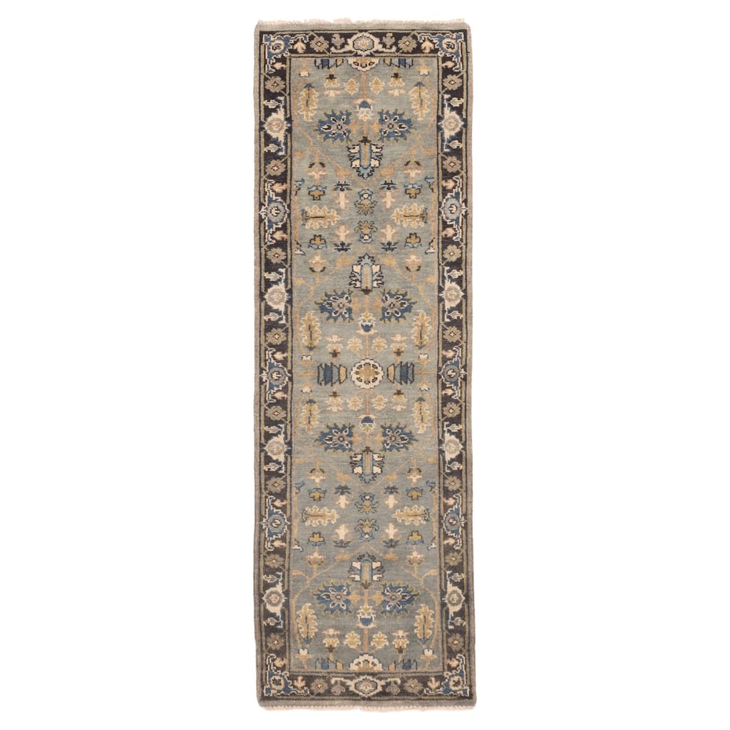 ECARPETGALLERY Hand-knotted Finest Agra Jaipur Teal Wool Rug - 2'5 x 7'11