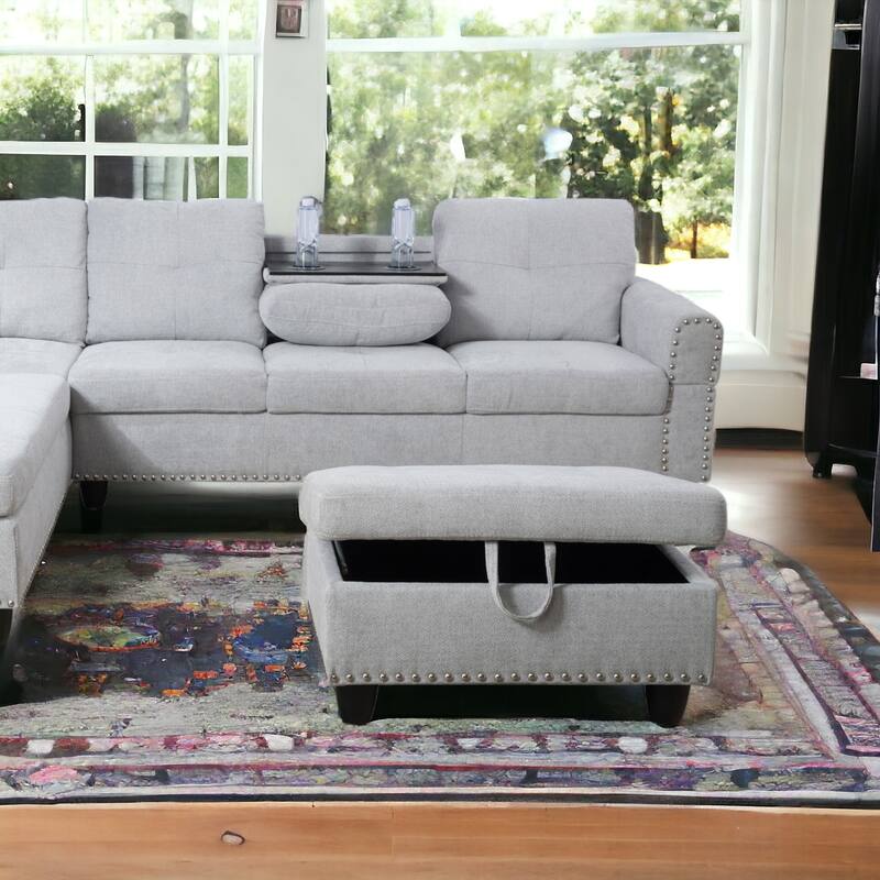 KISRAIS 28.5" Wide Upholstered Nailhead Trim Storage Ottoman