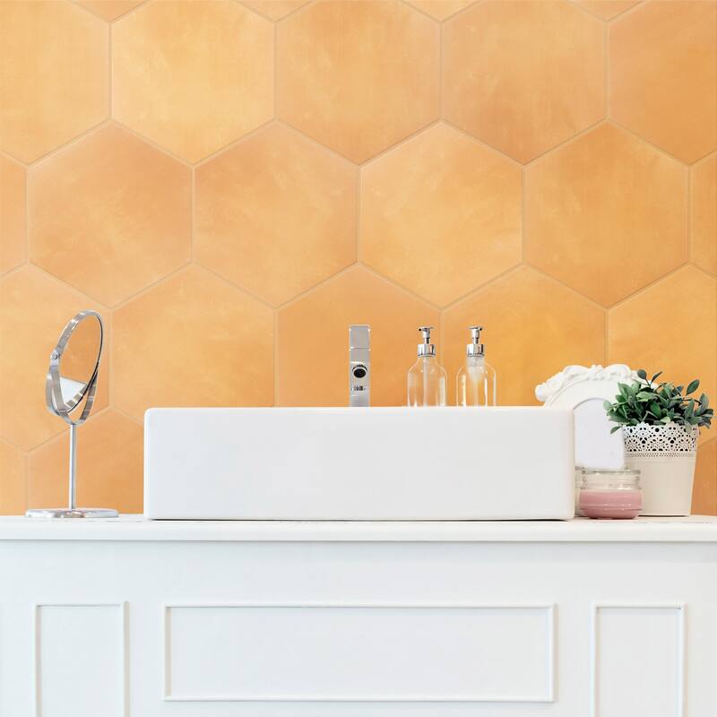 Merola Tile Horizon Hex Mostaza 7-3/4" x 9" Porcelain Floor and Wall Tile - Sample swatch