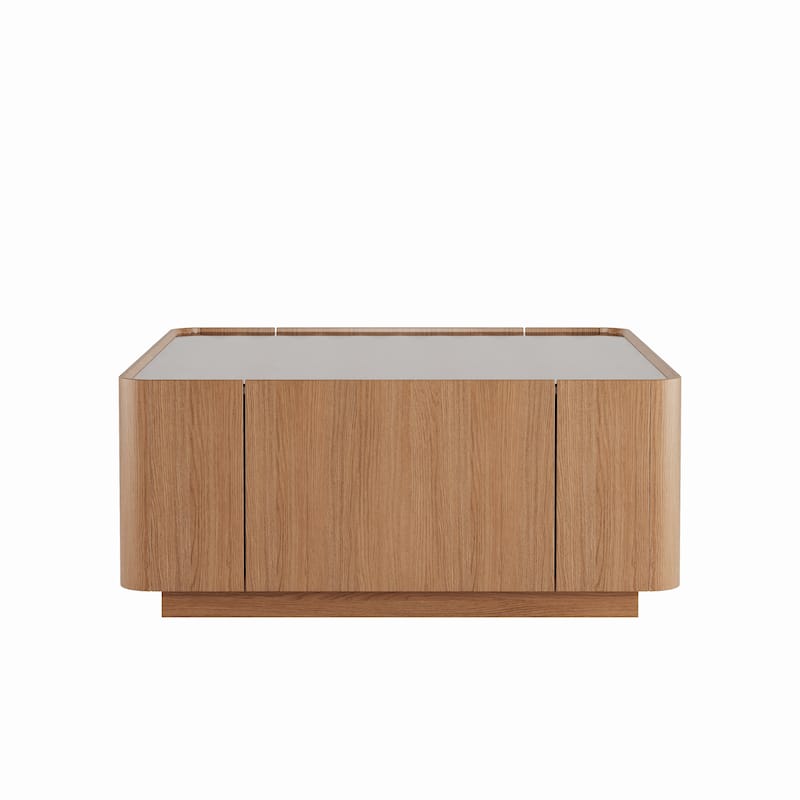 31.5-Inch Square Coffee Table with Storage Drawers,Modern Wooden Coffee Table with Glass Top ,Tea Table Center Tables