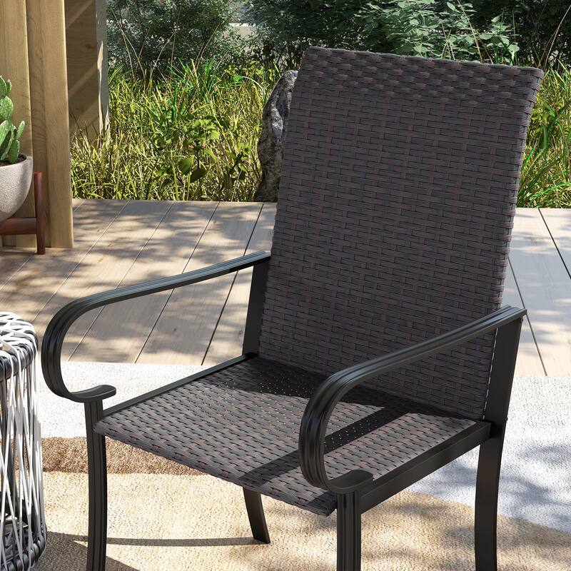 GDFStudio Amaris PE Rattan Outdoor Chair with High Back and Armrests Set of 2