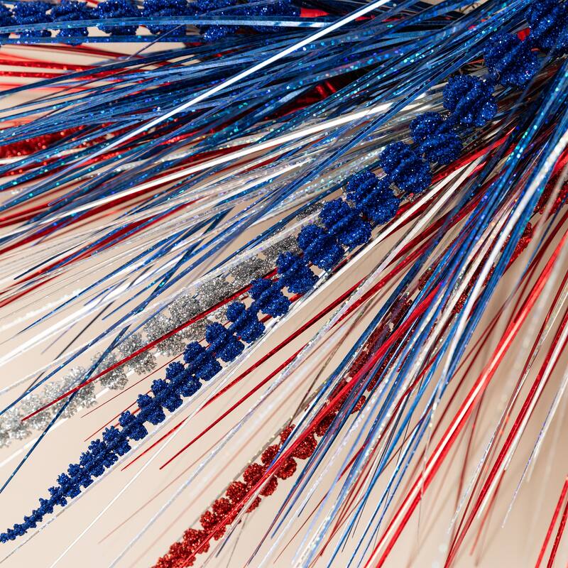 Glitzhome 24"D Patriotic/ Americana Tinsel and Heather Wreath