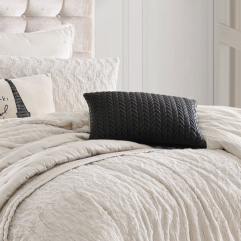KARL LAGERFELD PARIS Chevron Quilted Faux Leather Decorative Pillow