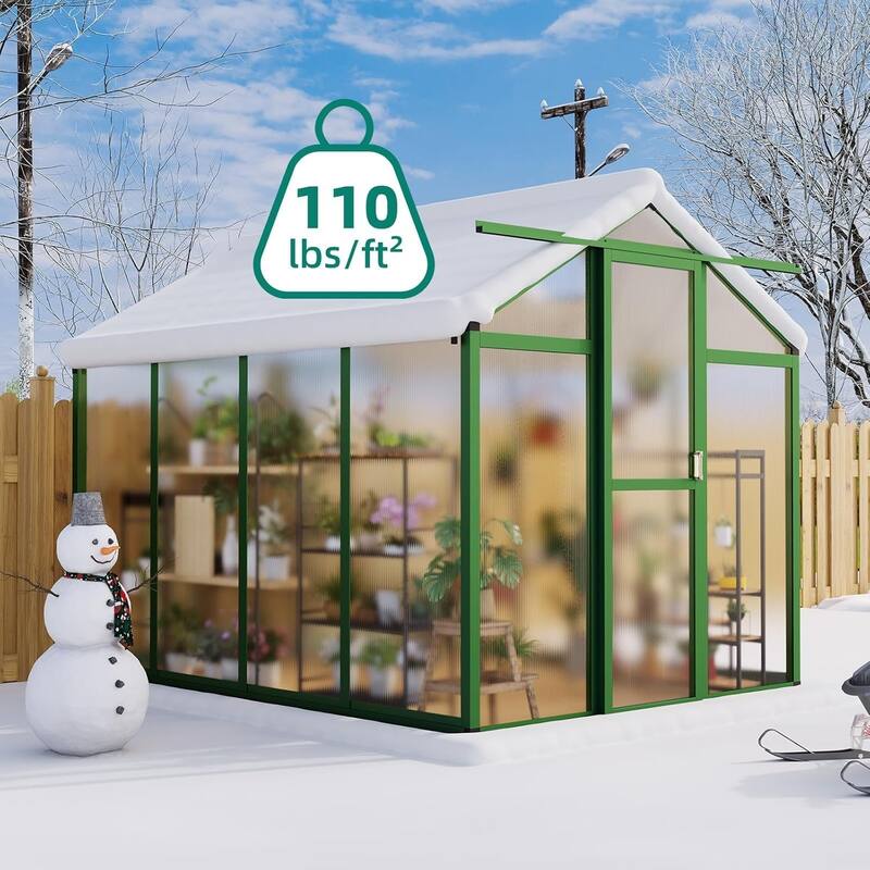 6x8 ft Large Walk-In Outdoor Greenhouse for Backyard, Patio, and Lawn Gardening, Green - 6 x 8FT