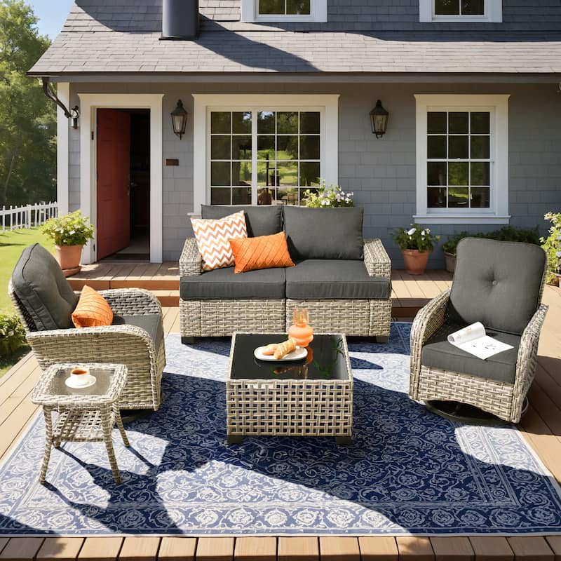 HOOOWOOO 6-piece Wicker Patio Outdoor Seating Swivel Chair Set - Black