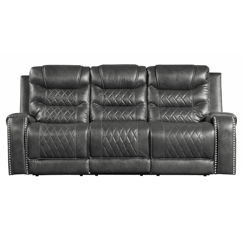 Paul 87 Inch Power Recliner Sofa, Drop Table Cupholders Gray Faux Leather