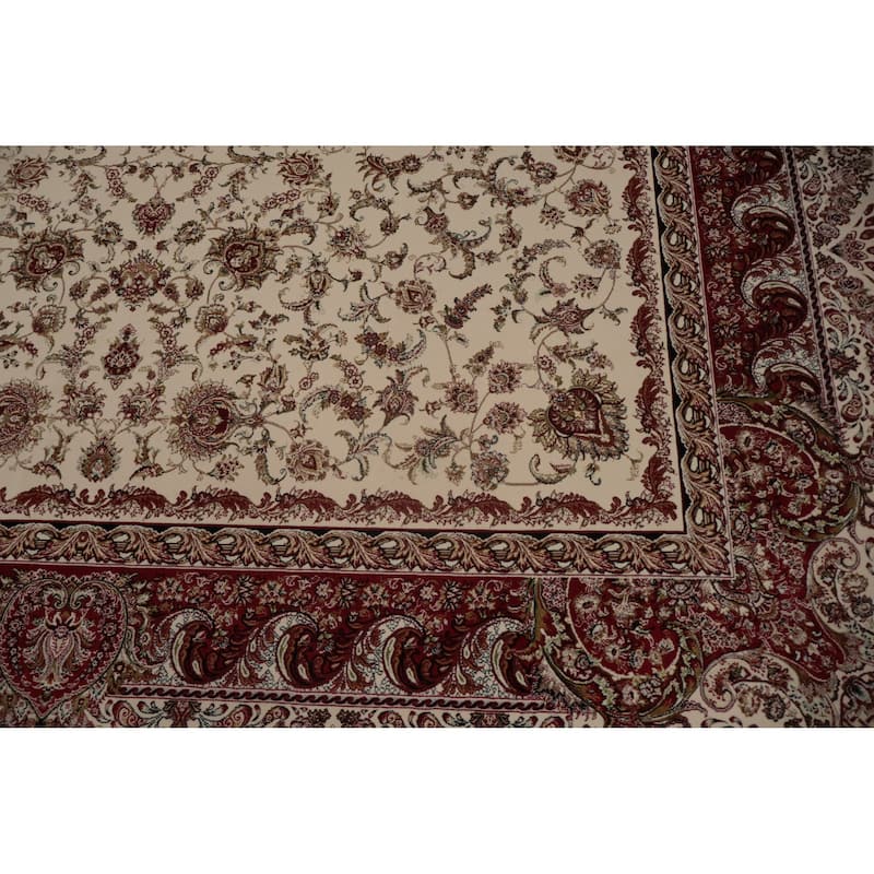 Machine Made Oriental 90% Silk - 10% Polyester Carpet Traditional All-Over Beige & Ivories Qum Area Rug - 9' 10'' X 6' 6''