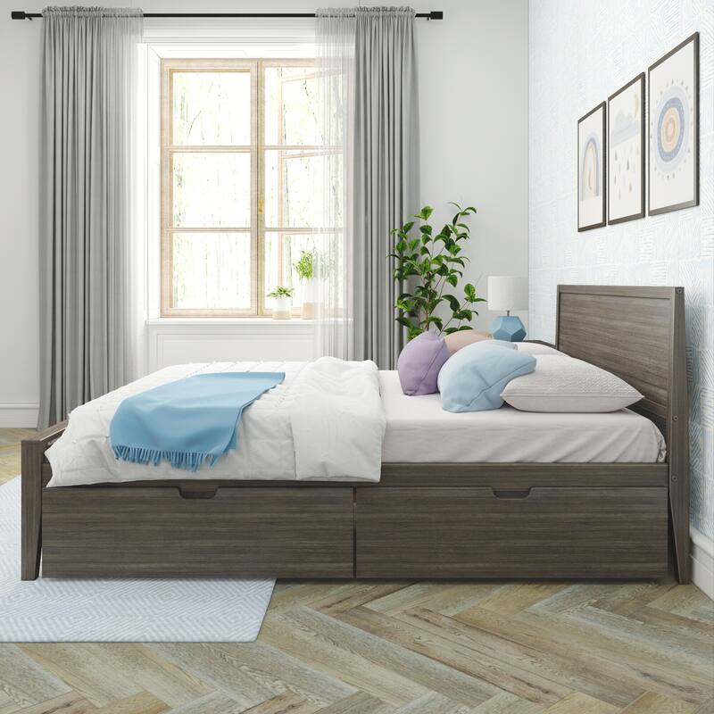 Max and Lily Queen-Size Bed with Panel Headboard and Storage Drawers