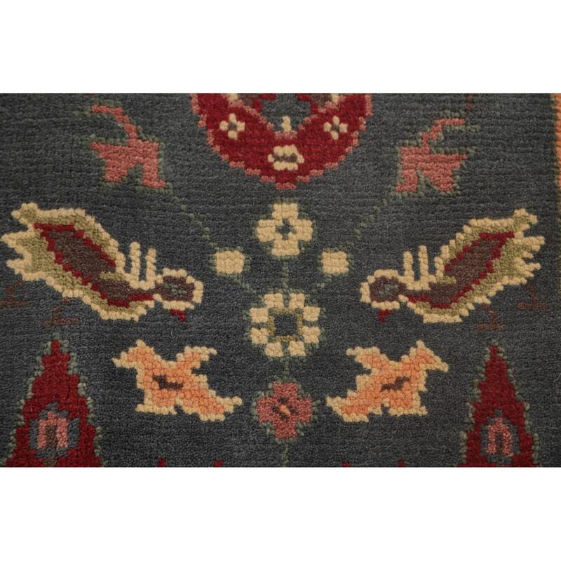 Geometric Kazak Area Rug Handmade Traditional Grey Wool Carpet - 7'9"x 9'9"
