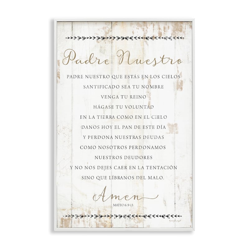 Stupell Padre Nuestro Oración Framed Giclee Art Design By Jennifer Pugh - 30 x 20 - White