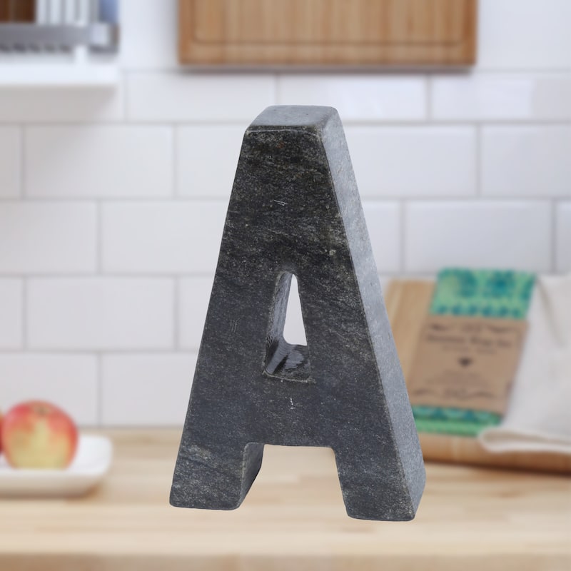 Creative Home Natural Black Marble Letter A Bookend, Paper Weight