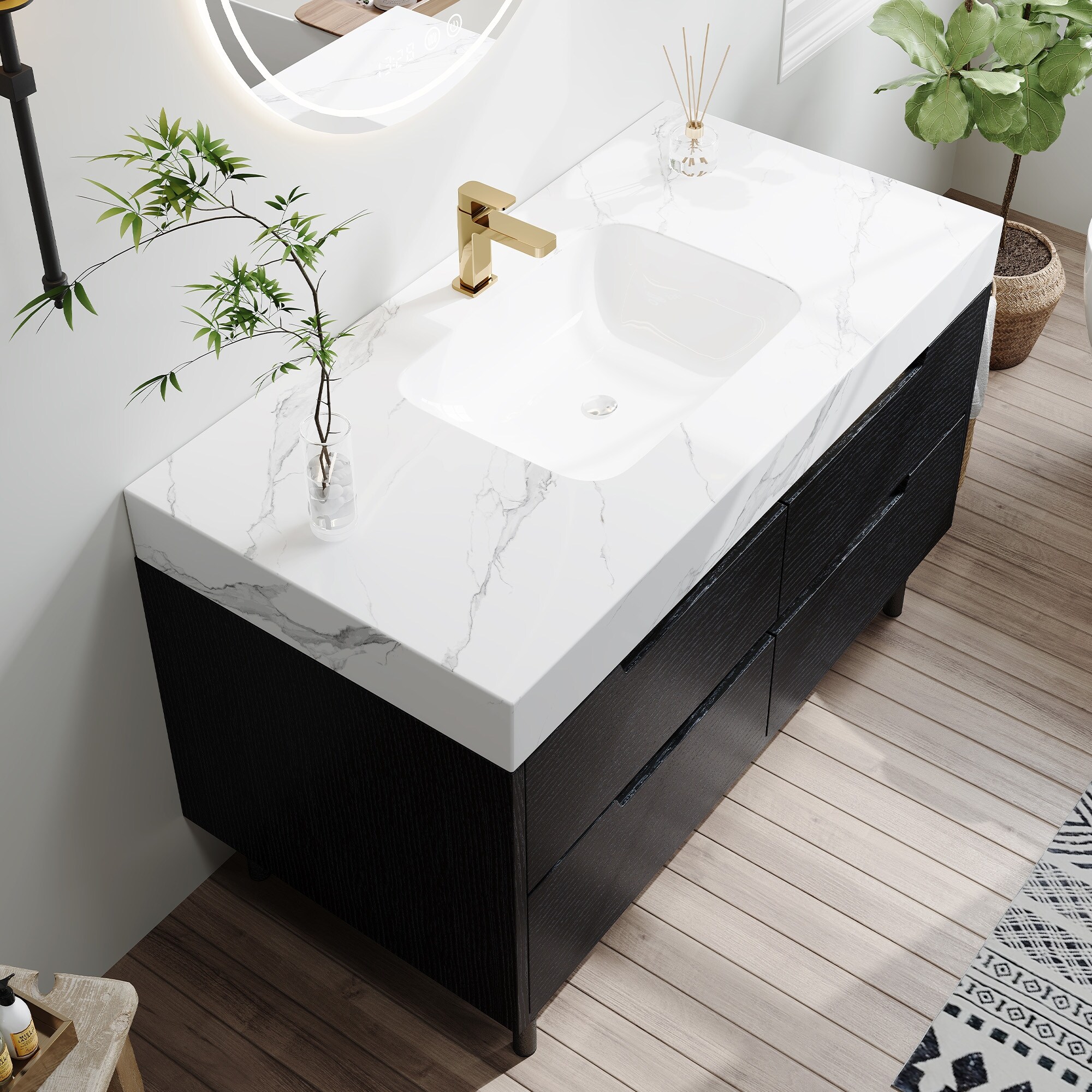 Onizbar 【Luxury】 Marble Free Standing & Wall Mounted Single Bathroom Vanity with