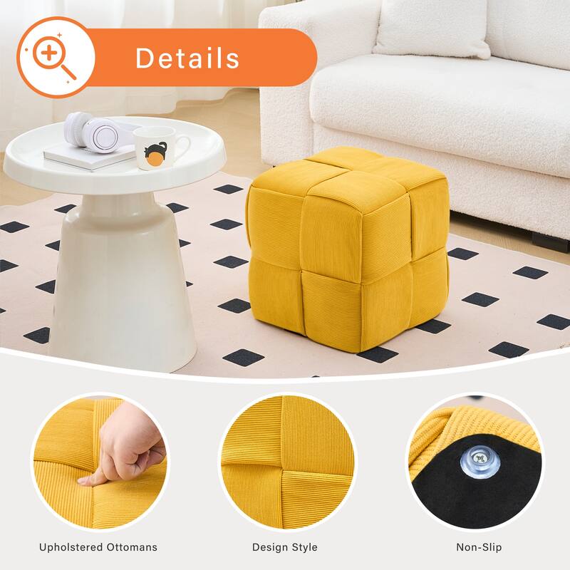Soft Corduroy Fabric Ottoman Stool for Home Bedroom Living Room Vanity Chair Comfortable