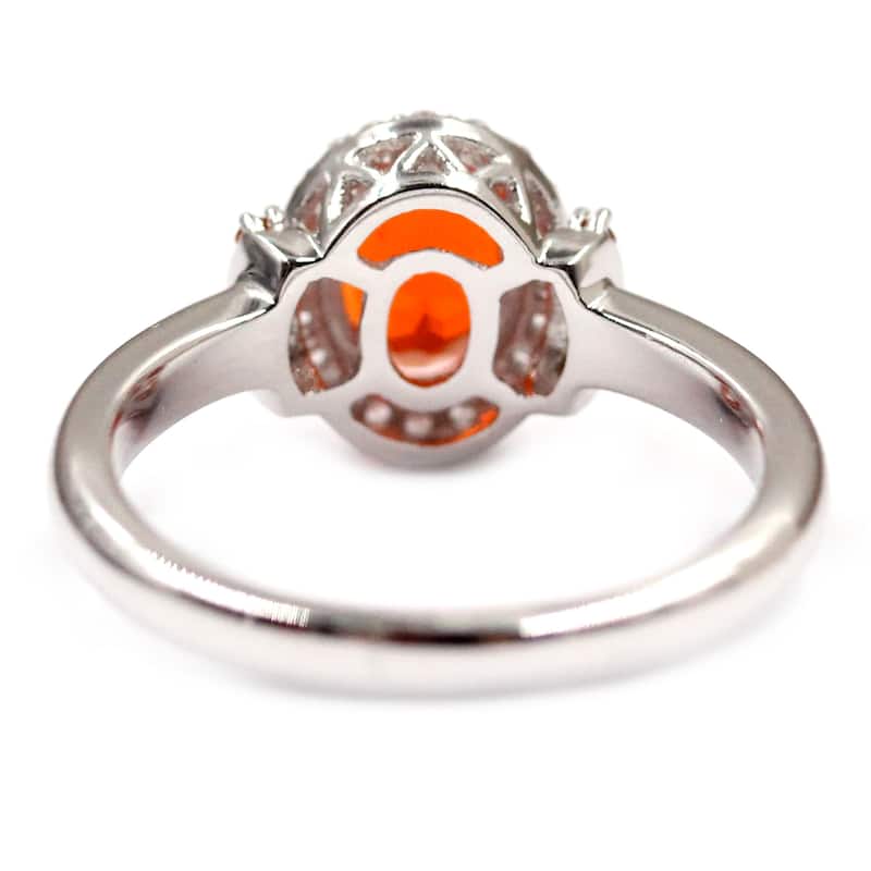 925 Sterling Silver Madeira Orange Opal and White Natural Zircon Ring