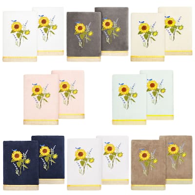 Authentic Hotel and Spa 100% Turkish Cotton Girasol 2PC Embellished Hand Towel Set