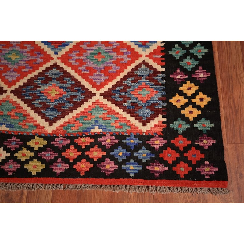 Reversible Kilim Oriental Area Rug Hand-Woven Wool Carpet - 8'0" x 9'10"