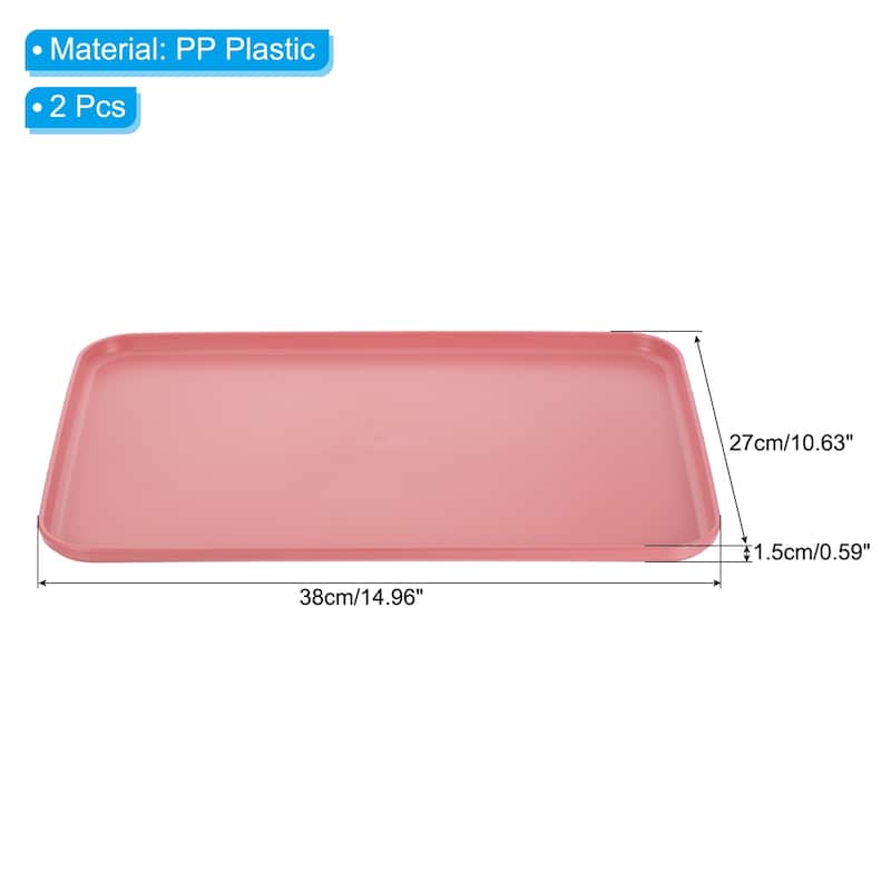 Fast Food Tray, 2 Pack PP Plastic Reusable Serving Tray - Rose Red - 15x11"