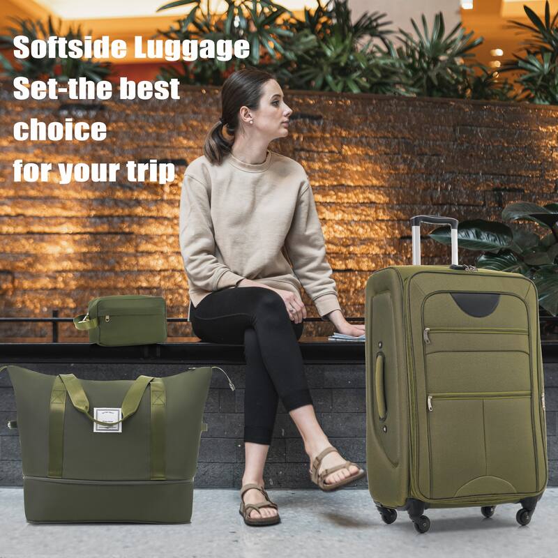 3 Piece ABS Expandable Luggage Sets, Softside Carry on Suitcase with Spinner Wheels and TSA Lock, for Travel