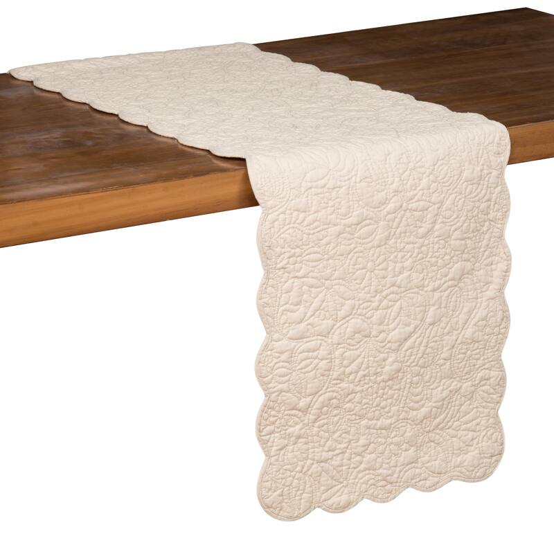 51" x 14" Christiana Khaki Floral Reversible Machine Washable Quilt Table Runner - Beige