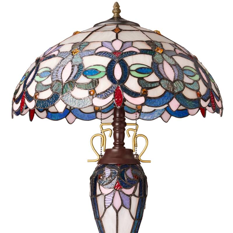 Winslow River of Goods Victorian Double Lit Stained Glass Dome Shade 24.5-Inch Table Lamp - 17.25" x 17.25" x 24.5"