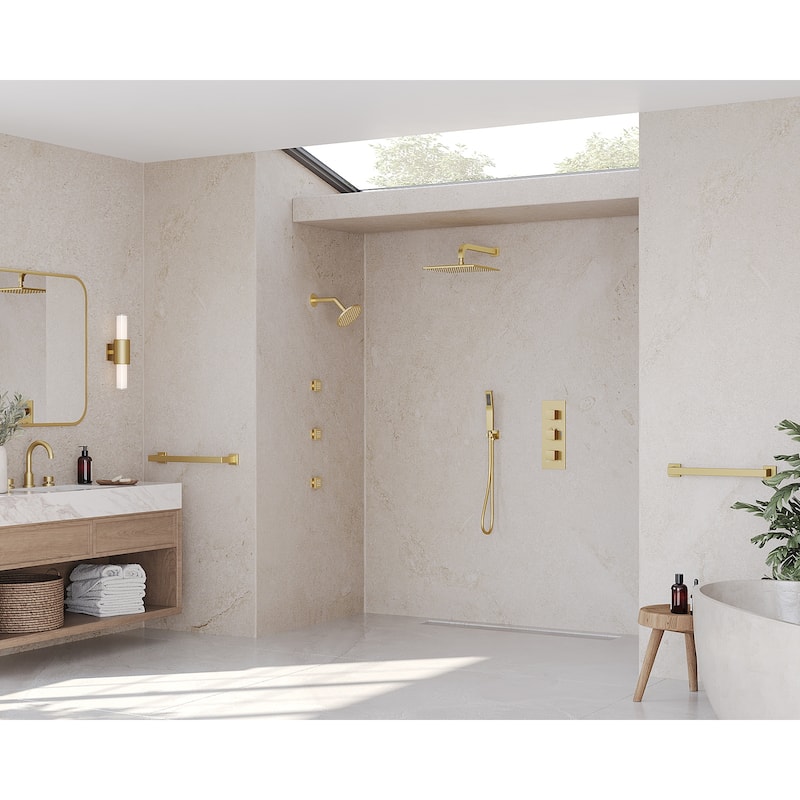 GRANDJOY 12" Wall Mounted Shower System Dual Shower Heads with 6 Body Jets