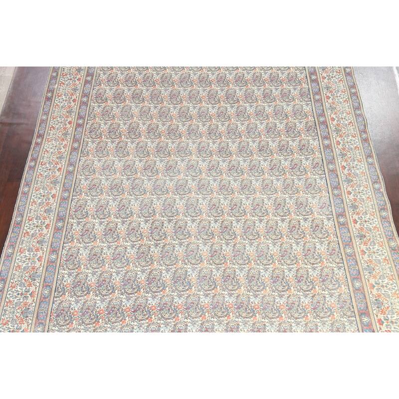Muted Distressed Paisley Kerman Persian Area Rug Handmade Wool Carpet - 9'8" x 12'6"