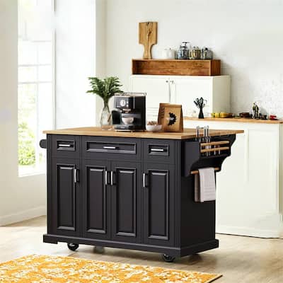 54" Large Kitchen Island w/Drop Leaf,Rolling Kitchen Cart on 4 Wheels