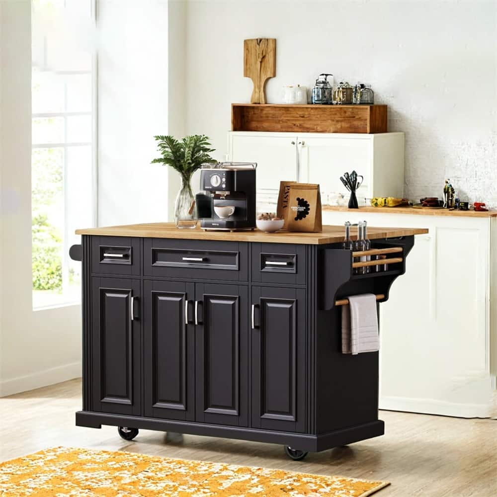 54" Large Kitchen Island w/Drop Leaf,Rolling Kitchen Cart on 4 Wheels