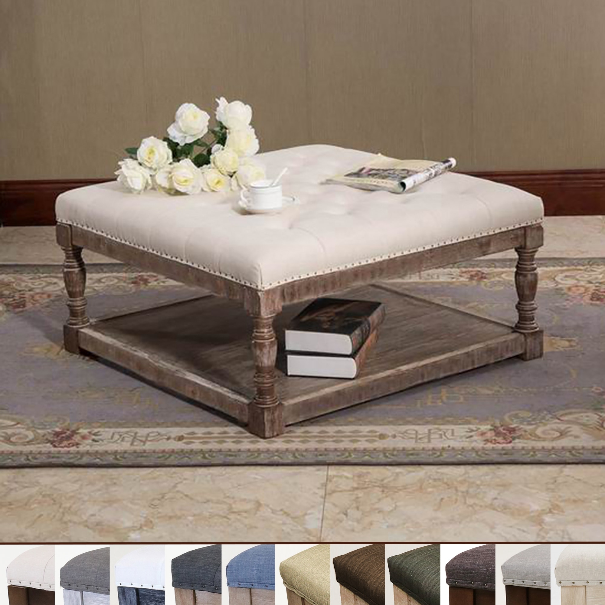 Warehouse of Tiffany Cairona Tufted Textile 34-inch Shelved Ottoman Table