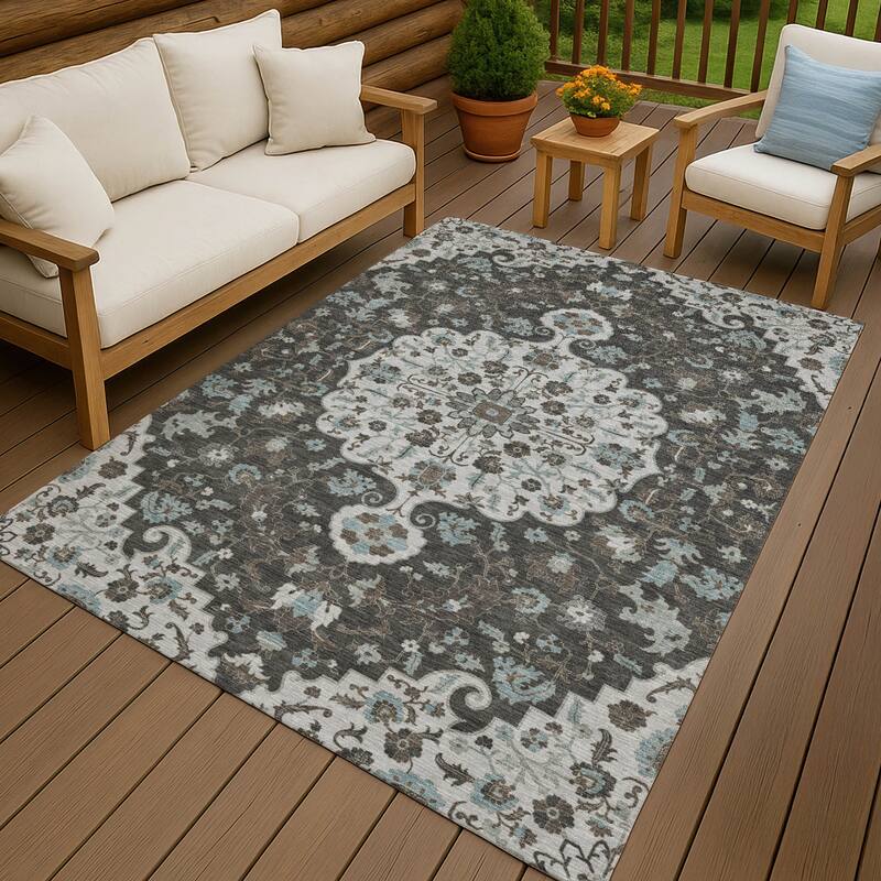 Machine Washable Indoor/ Outdoor Traditional Savannah Chantille Rug - Silver - 3' x 5'