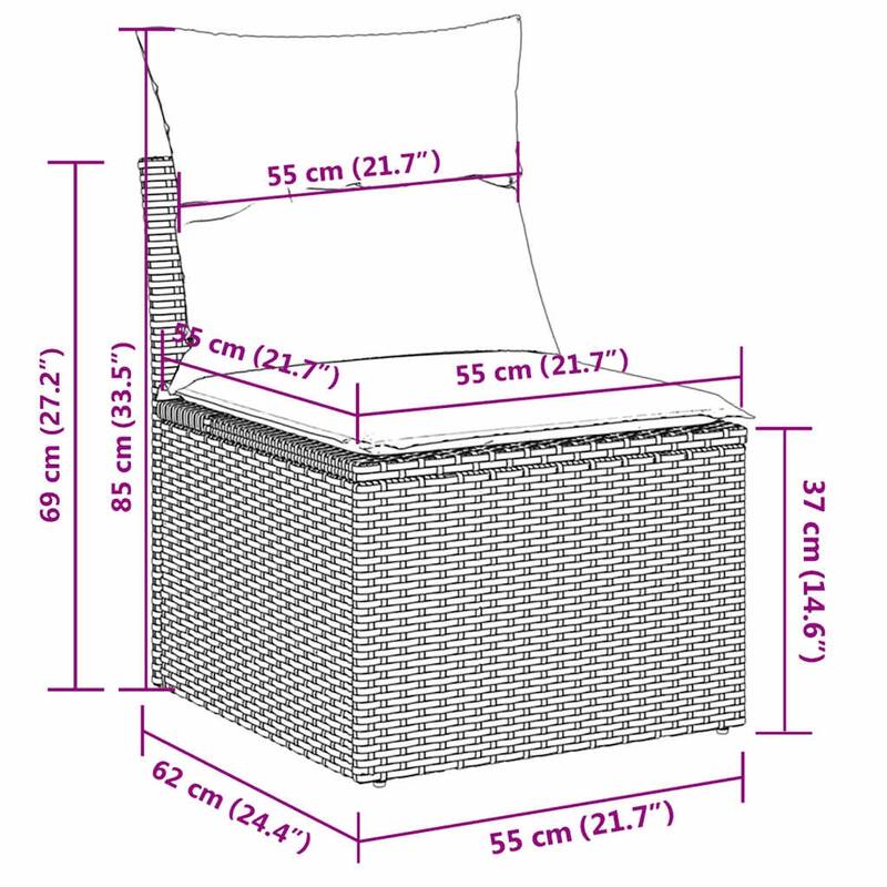 vidaXL 11 Piece Patio Sofa Set with Cushions Grey Poly Rattan (US only) - 113.8x33.5x92.1