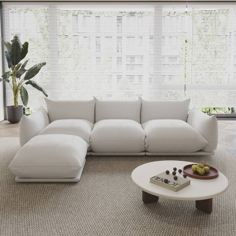 104" L-shape Chenille Modular Sofa Modern Sectional Semi-firm Sofa Couch with Ottoman - Beige