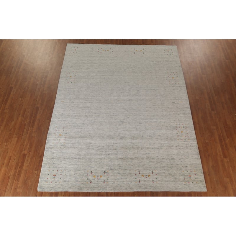 Ivory Tribal Gabbeh Indian Area Rug Handmade Wool Carpet - 9'0"x 11'7"