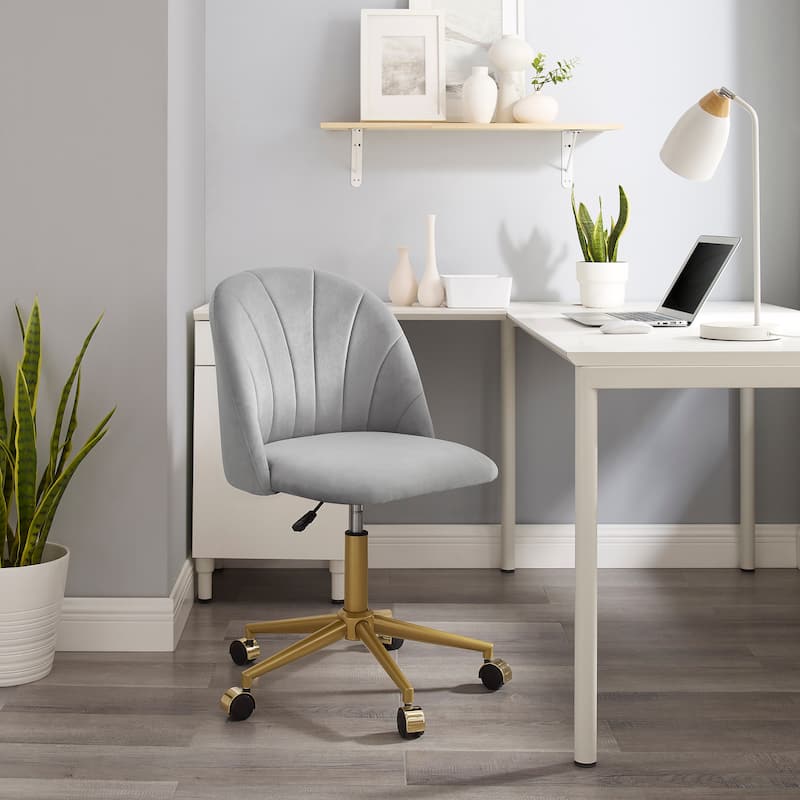 Aubrie Velvet Curved Swivel Desk Chair - Grey