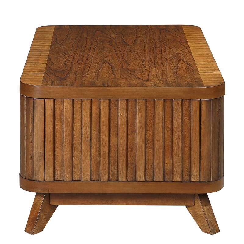 Rectangular Wooden Coffee Table Wooden Center Coffee Table with Open Storage Shelf Solid Wood Legs for Living Room