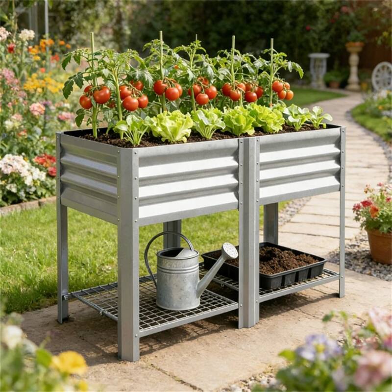 Elevated Garden Bed, Plant Rack, Elevated Flowerpot Box, Planting Box, Silver - Silver