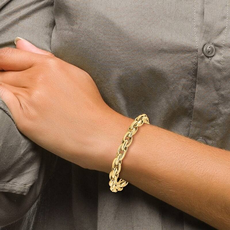 Curata 14k Gold Polished and Textured Link Bracelet 7.5 Inch
