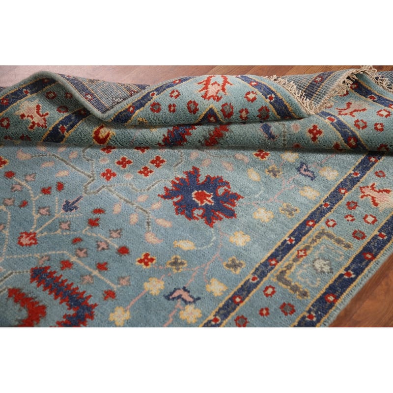 Light Blue Oushak Accent Rug Hand-Knotted Wool Carpet - 4'0"x 5'11"