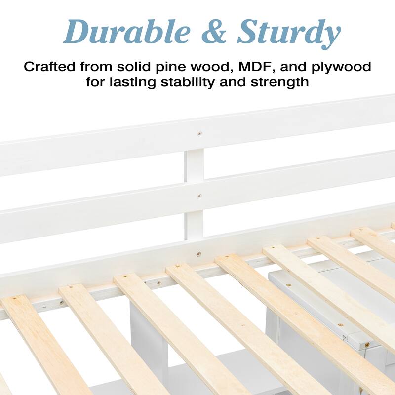 Full Size Wooden Loft Bed with Wardrobe, L-Shaped Desk, Bookshelves and Storage Staircase